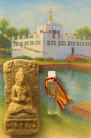 Tablette votive du bouddha historique + eau du bassin sacré de Lumbini.