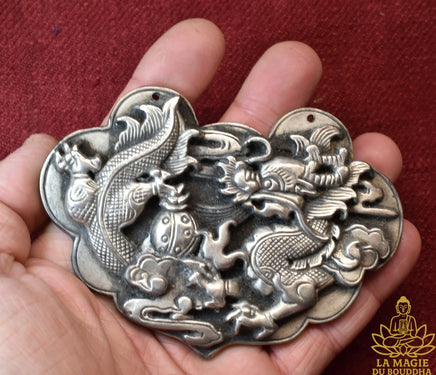 Plaque talismanique chinoise dragon et perle sacrée La Magie du Bouddha.