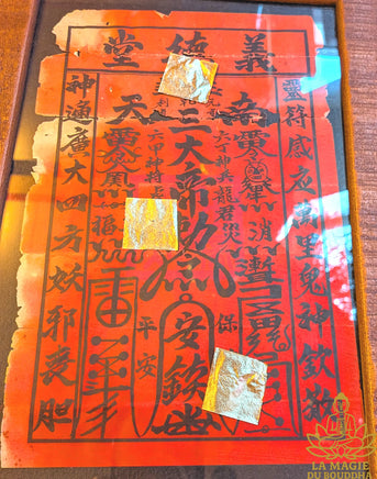 Talisman taoïste protecteur ancien du Commandant Céleste Sanqing 三清 encadré La Magie du Bouddha.