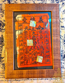 Talisman taoïste protecteur ancien du Commandant Céleste Sanqing 三清 encadré La Magie du Bouddha.