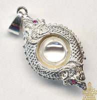 Pendentif nâgas en argent et cristal des nagas translucide talisman sacré Thaï La Magie du Bouddha.