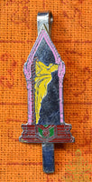 Vintage stainless steel tie clip with polychrome reclining Buddha