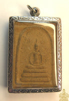 Grande amulette ancienne Phra Somdej – Poudre sacrée brune – Amulette bouddhiste rare