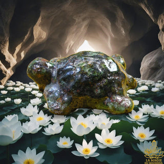 Tortue de Longévité en terre cuite – Verre alchimique Met Rae vert. La Magie du Bouddha.