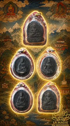 Amulettes Tsa Tsa en mendroup - Gourou Rinpoché, Bouddha, Bouddha de médecine et Tara blanche. La Magie du Bouddha.