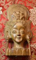 🪷 Statuette ancienne indonésienne en bois – Visage de Guan Yin La Magie du Bouddha.