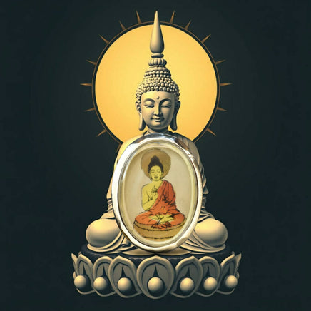 Pendentif vintage (années 60 / 70) Bouddha Shakyamouni et stupa de la Mahabodhi La Magie du Bouddha.