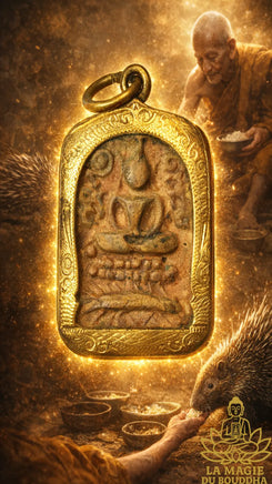 Rare amulette ancienne Bouddha sur porc épic - Très Vénérable Luang Phor Parn du Wat Bang Nom Kho La Magie du Bouddha.