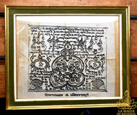 Tissu sacré Pa Yant de Fortune consacré en 1990 au Wat Na Nong (Ratchaburi) La Magie du Bouddha.
