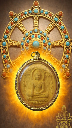 Grande amulette du Bouddha historique – Roue du Dharma Dharmachakra – Wat Phra Mahathat Woramahawihan La Magie du Bouddha.