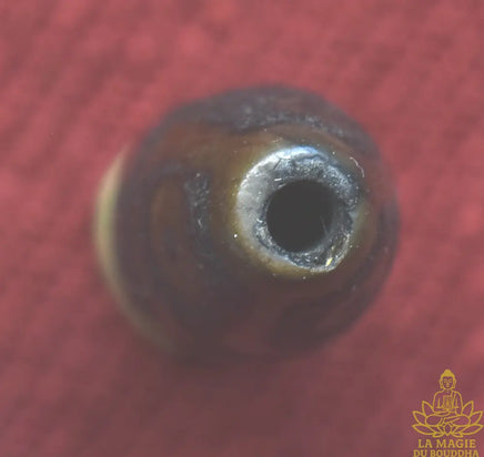 Perle sacrée tibétaine Dzi à neuf yeux ancienne patinée sombre La Magie du Bouddha.