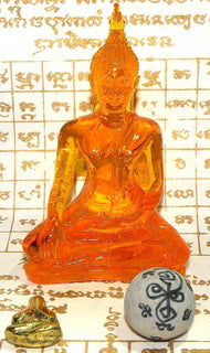 Statue du Bouddha LP Sothorn + amulette Thai Phra Pidta + bille relique. La Magie du Bouddha.