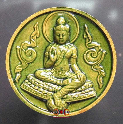 Grande amulette Jatukham Rammathep en céramique verte. La Magie du Bouddha.