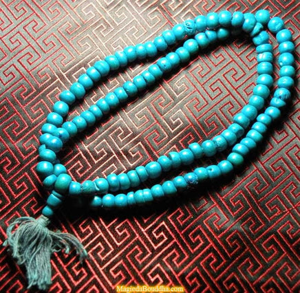 Mala en os de yack teinté turquoise
