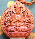 Portes clefs Bouddha et Guan Yin en bois sculpté.