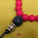 Chapelet Tibétain en perles de lave rouge - Pour la pratique du Bouddha de longue vie.