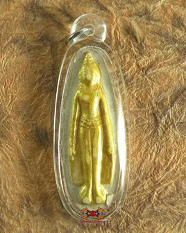 Amulette dorée du Bouddha debout magiedubouddha