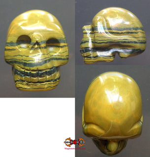 Crâne humain taillé dans de l'oeil de fer (oeil de tigre + hématite). magiedubouddha