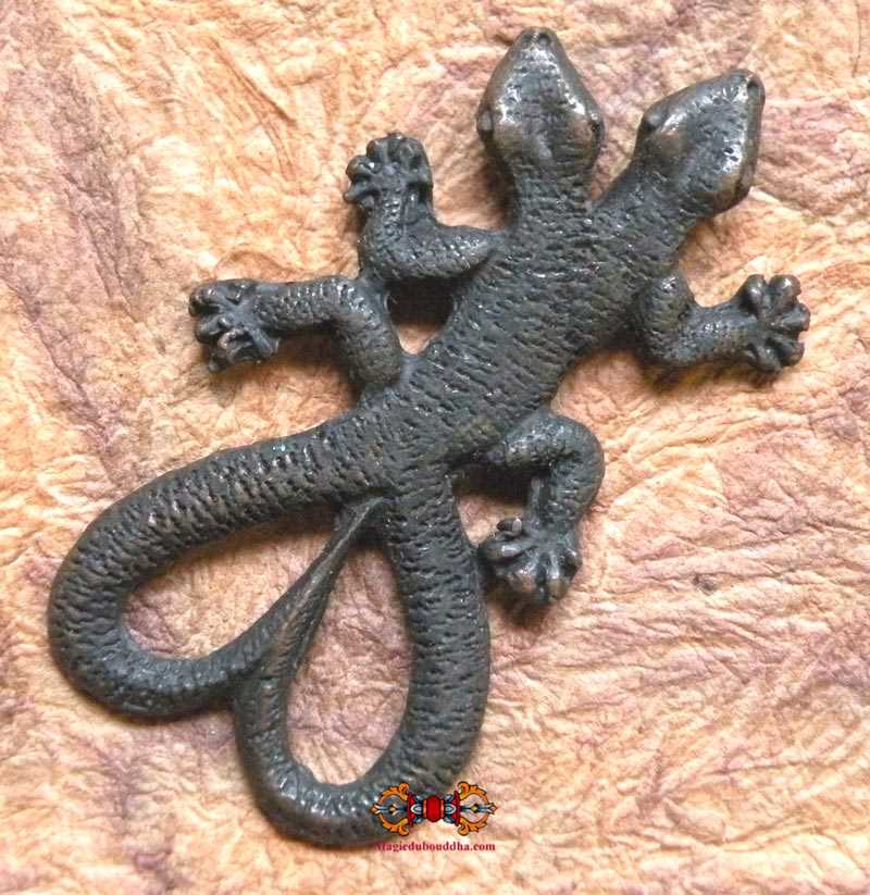 Grande amulette Thai gecko à deux queue et deux têtes - Santé et charme.