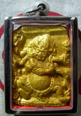 Amulette Tibétaine Tsa Tsa dorée de Mahakala blanc à 6 bras. La Magie du Bouddha.