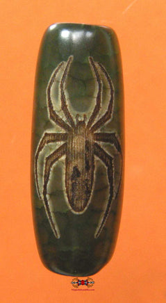 Dzi Tibétain vert motif araignée - Protection contre les insectes venimeux.