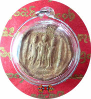 Tablette votive Thai / amulette aux 3 Bouddha debouts - objet ancien